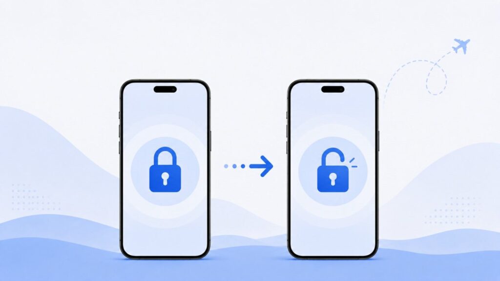Smartphone screen showing a padlock icon representing carrier unlock status