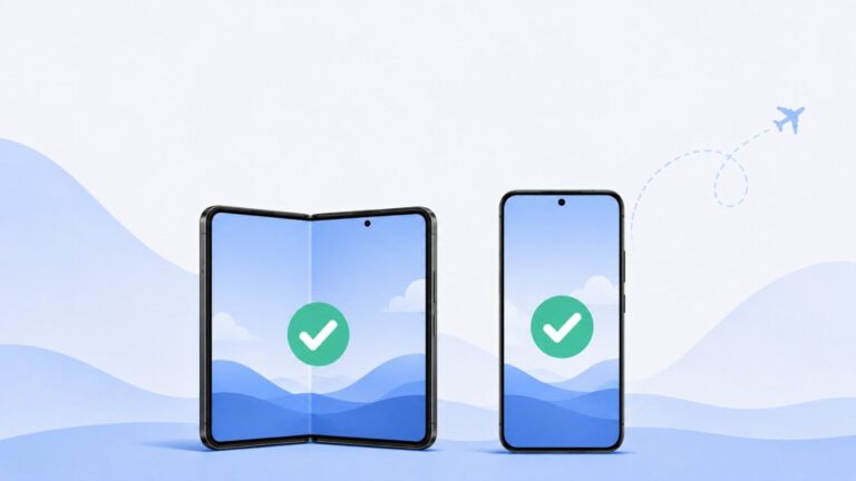 Samsung Galaxy smartphone and foldable phone silhouettes with eSIM compatibility checkmarks